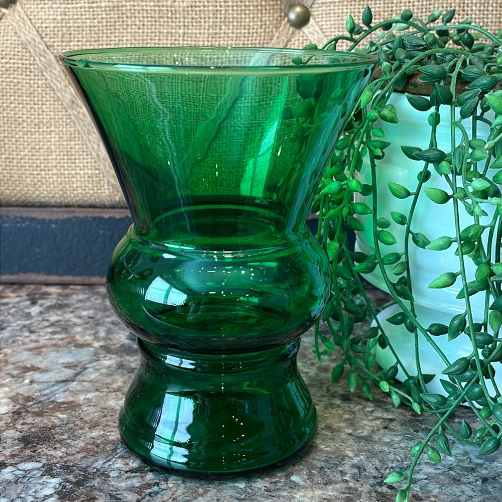 Vintage green glass vase